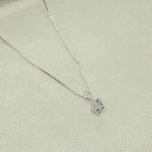 Gargantilha de Flor com Zircônia Cristal Banhado a Prata