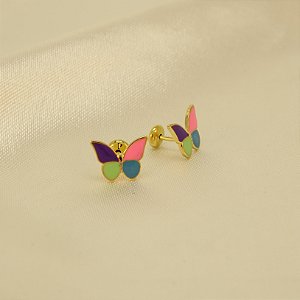 Brinco de Borboleta Resinado e Banhado a Ouro 18k