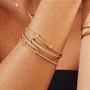 Pulseira de Três Bolinhas Cravejada e Banhado a Ouro 18k
