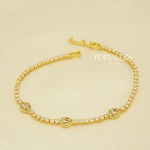 Pulseira Cravejada com Detalhe de Gotas Banhado a Ouro 18k