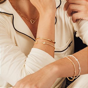 Pulseira de Trevo Cravejado em Zircônia Banhado a Ouro 18k