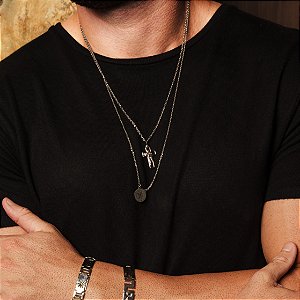 Corrente com Pingente de Cruz e Jesus Cristo em Aço Inox