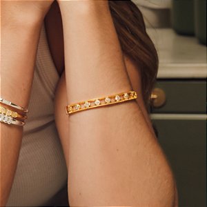 Bracelete com Trevos Cravejados Banhado a Ouro 18k