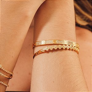 Bracelete de Trevo Cravejados em Zircônia Banhado a Ouro 18k
