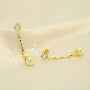 Brinco de Pérola com Zircônia Cristal Banhado a Ouro 18k