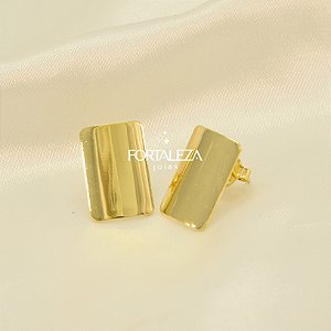 Brinco Retangular com Design Polido Banhado a Ouro 18k