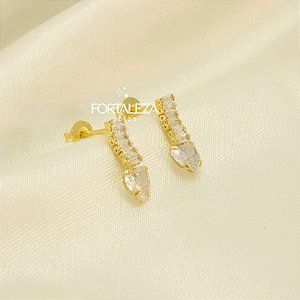 Brinco Cravejado em Zircônia Cristal Banhado a Ouro 18k