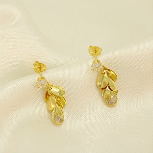Brinco Cascata de Gotas com Zircônia Banhado a Ouro 18k