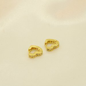 Brinco Argola de Coração Cravejado Banhado a Ouro 18k