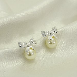 Brinco de Pérola com Laço Banhado a Prata 925