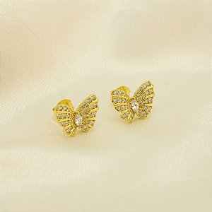 Brinco de Borboleta Cravejado em Zircônia Banhado a Ouro 18k
