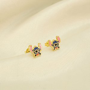 Brinco do Stitch Resinado e Banhado a Ouro 18k