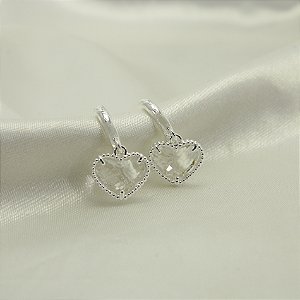 Brinco Argola de Coração com Zircônia Banhado a Prata 925