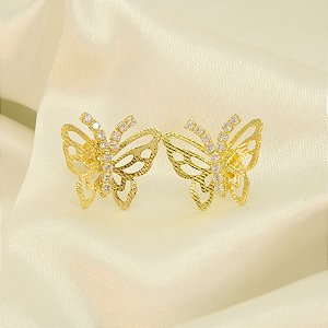 Brinco de Borboleta Vazada com Zircônia Banhado a Ouro 18k