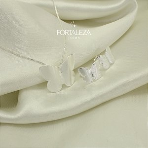 Conjunto de Borboleta com Acabamento Fosco Banhado a Prata