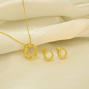 Conjunto Redondo com Design de Coração Banhado a Ouro 18k