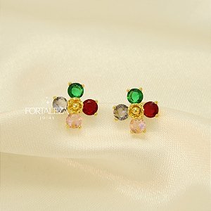 Brinco de Flor com Zircônias Banhado a Ouro 18k