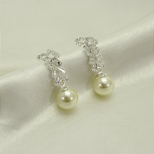 Brinco de Pérola com Zircônia Cristal Banhado a Prata 925