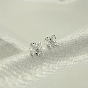 Brinco de Flor com Zircônia Cristal Banhado a Prata 925