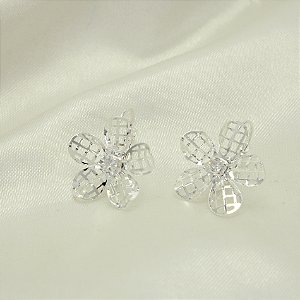 Brinco de Flor com Detalhe em Zircônia Banhado a Prata 925
