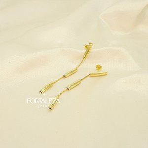 Brinco com Fio Veneziana e Canutilhos Banhado a Ouro 18k