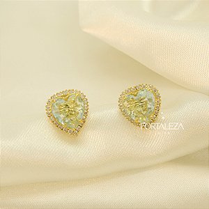 Brinco de Coração com Zircônias Banhado a Ouro 18k