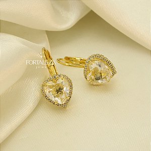 Brinco de Coração com Zircônias Banhado a Ouro 18k