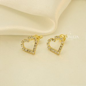 Brinco de Coração Cravejado em Zircônia Banhado a Ouro 18k