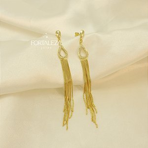 Brinco de Gota com Franja Veneziana Banhado a Ouro 18k