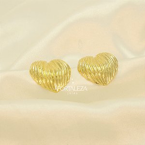 Brinco de Coração Texturizado Banhado a Ouro 18k