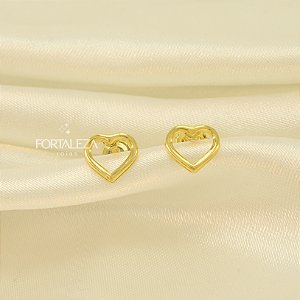 Brinco de Coração Vazado Banhado a Ouro 18k