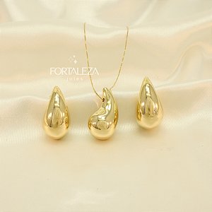 Conjunto de Gota Abaulada Banhado a Ouro 18k