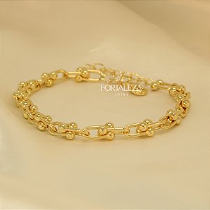 Pulseira com Elos Trabalhados Banhado a Ouro 18k
