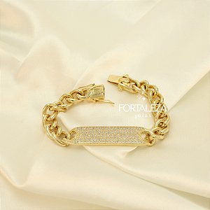 Pulseira com Plaquinha Cravejada Banhado a Ouro 18k