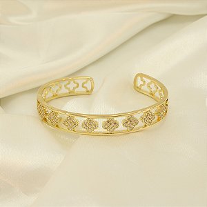 Bracelete Trevos Cravejados em Zircônia Banhado a Ouro 18k