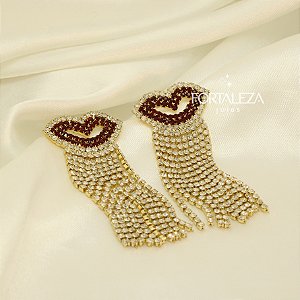 Brinco de Boca com Franja Cravejado e Banhado a Ouro 18k