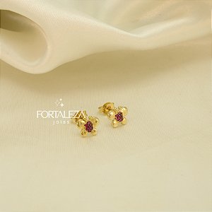 Brinco de Borboleta com Zircônia Rubelita Banhado a Ouro 18k