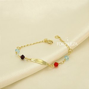 Pulseira com Plaquinha Lisa e Detalhes Banhado a Ouro 18k