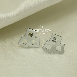Brinco com Design Geométrico Banhado a Ouro Branco