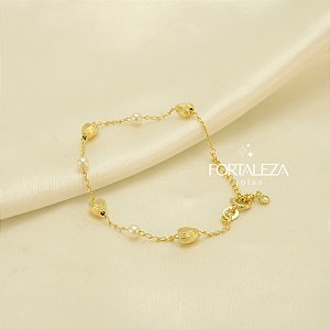 Pulseira de Coração e Pérola Banhado a Ouro 18k