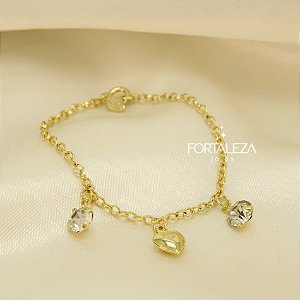 Pulseira de Coração e Zircônia Cristal Banhado a Ouro 18k