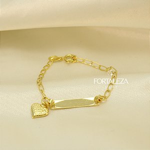 Pulseira com Plaquinha Lisa e Coração Banhado a Ouro 18k
