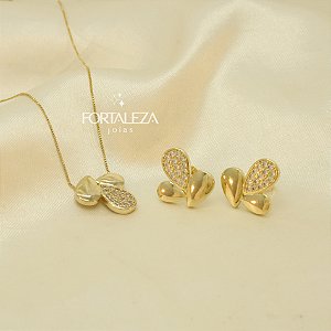 Conjunto de Gotas com Detalhe em Zircônia Banhado a Ouro 18k