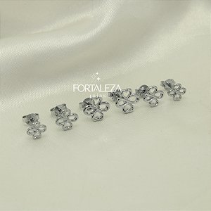 Brinco em Trio Trevo de Corações Banhado a Ouro Branco