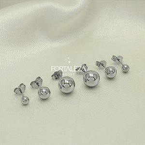 Brinco em Trio de Bolinha Polida Banhado a Ouro Branco