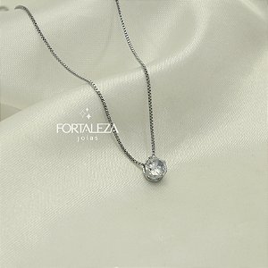 Gargantilha Ponto de Luz com Zircônia Banhado a Ouro Branco