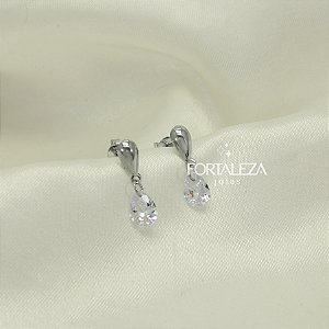 Brinco de Gota com Zircônia Banhado a Ouro Branco
