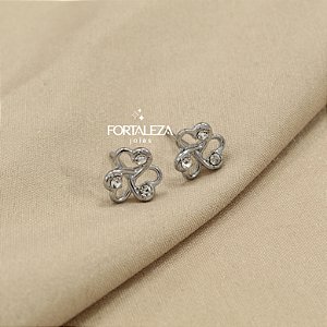 Brinco Trevo com Detalhe em Zircônia Banhado a Ouro Branco