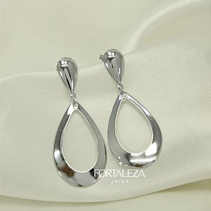 Brinco Gota Vazada Banhado a Ouro Branco