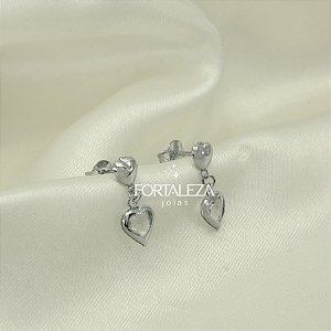Brinco de Coração com Zircônia Cristal Banhado a Ouro Branco